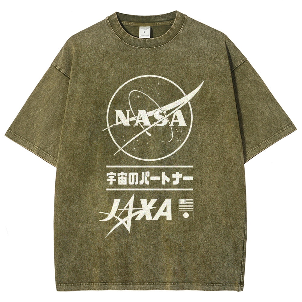 NASA JAXA Space Partners Universe Vintage Wash Japanese Design T-Shirt