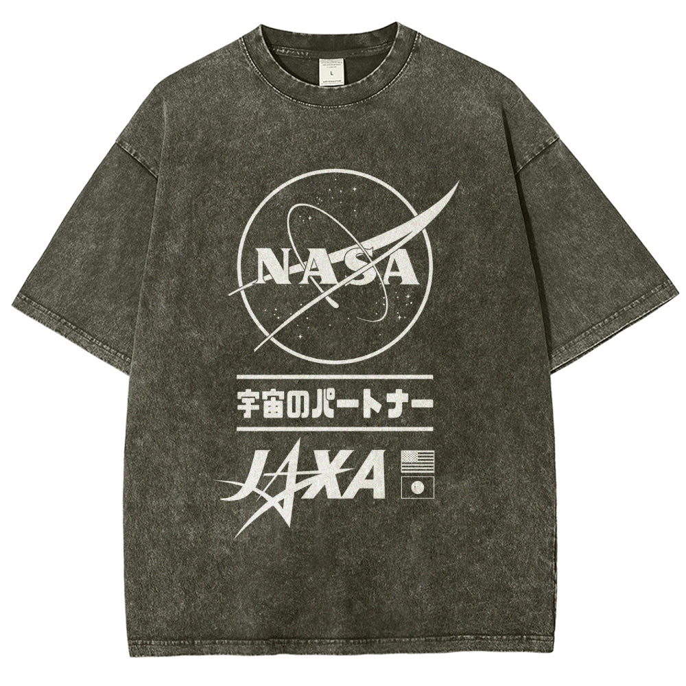 NASA JAXA Space Partners Universe Vintage Wash Japanese Design T-Shirt