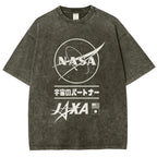 NASA JAXA Space Partners Universe Vintage Wash Japanese Design T-Shirt