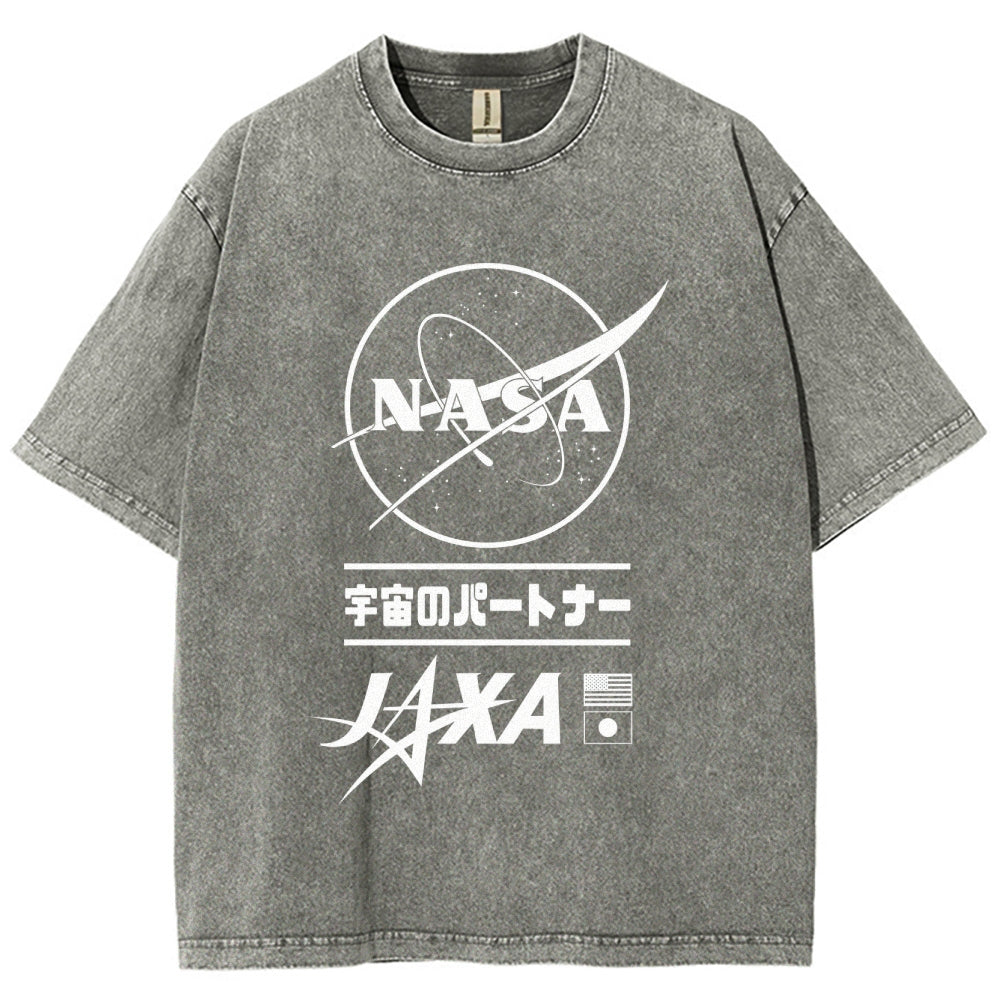 NASA JAXA Space Partners Universe Vintage Wash Japanese Design T-Shirt