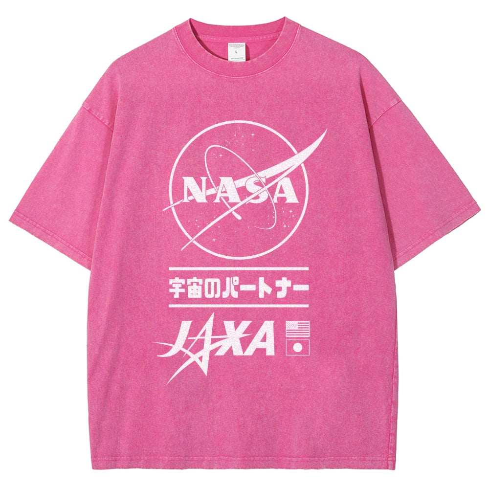 NASA JAXA Space Partners Universe Vintage Wash Japanese Design T-Shirt