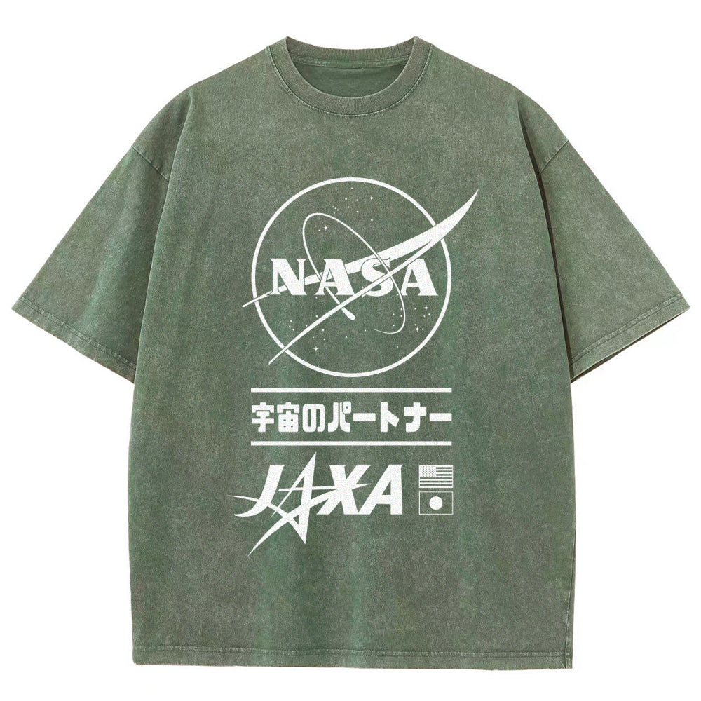 NASA JAXA Space Partners Universe Vintage Wash Japanese Design T-Shirt