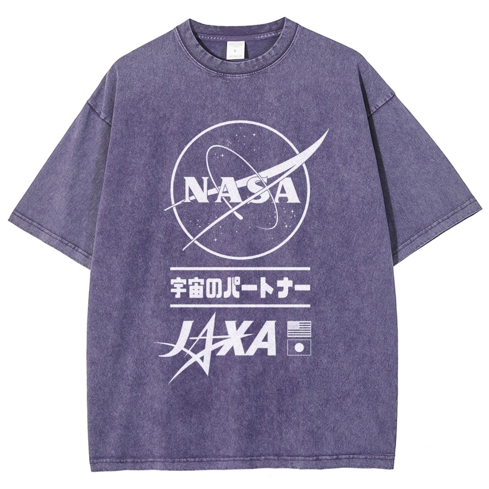 NASA JAXA Space Partners Universe Vintage Wash Japanese Design T-Shirt