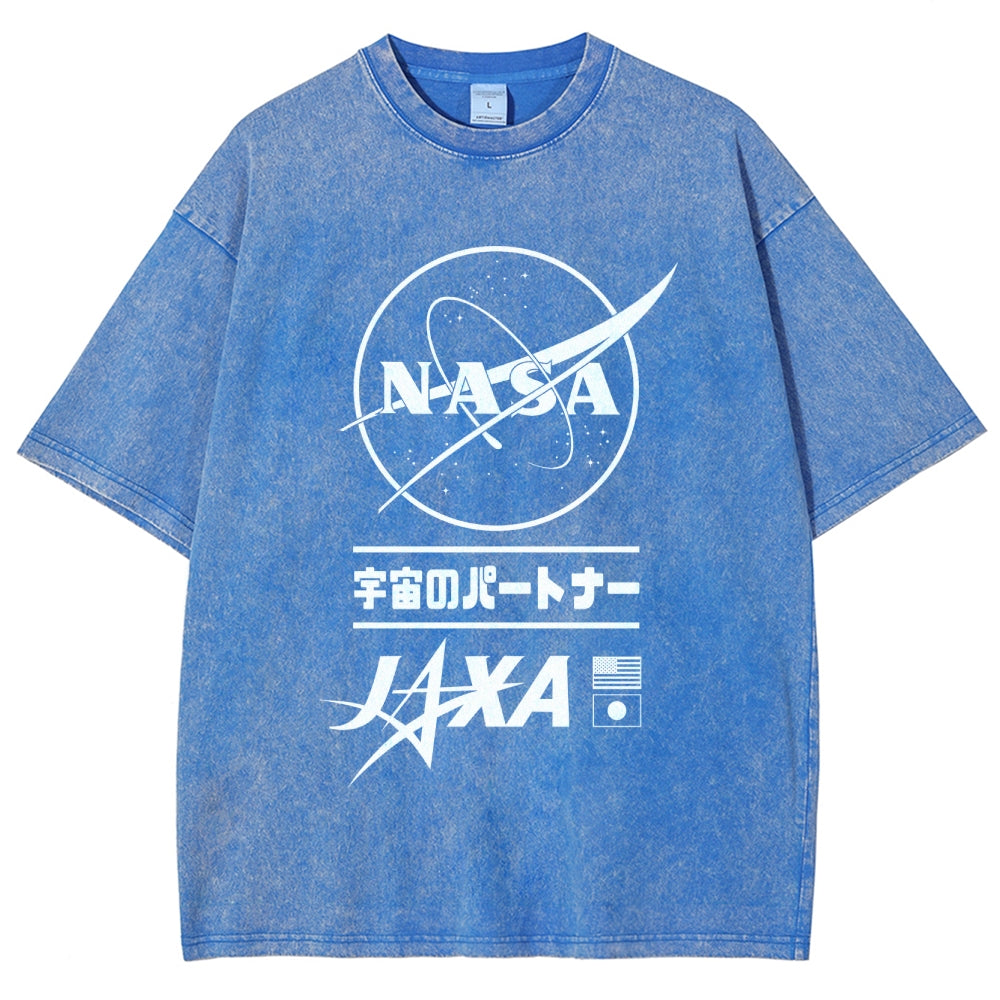 NASA JAXA Space Partners Universe Vintage Wash Japanese Design T-Shirt