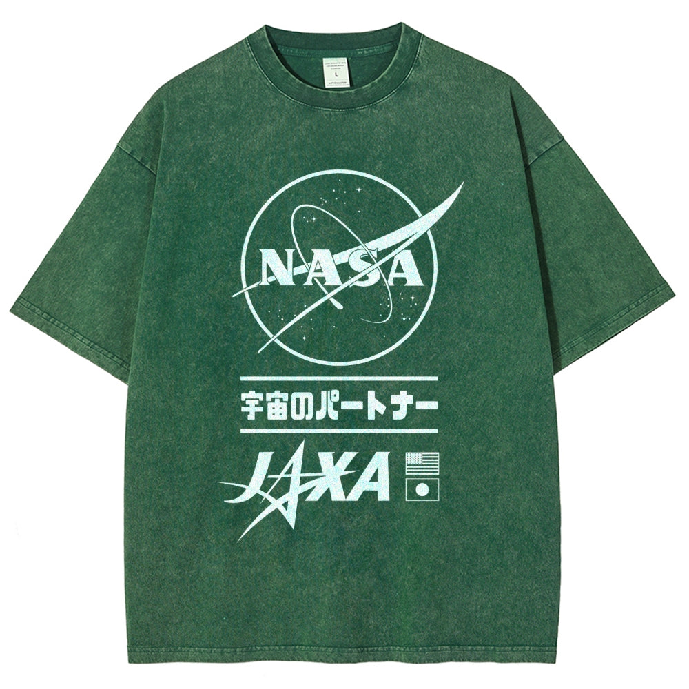 NASA JAXA Space Partners Universe Vintage Wash Japanese Design T-Shirt