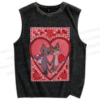 Unisex Cats in Love Printed Washed Tank Top