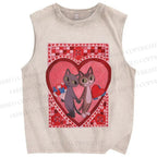 Unisex Cats in Love Printed Washed Tank Top