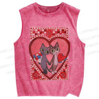 Unisex Cats in Love Printed Washed Tank Top