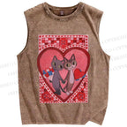 Unisex Cats in Love Printed Washed Tank Top