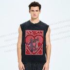 Unisex Cats in Love Printed Washed Tank Top
