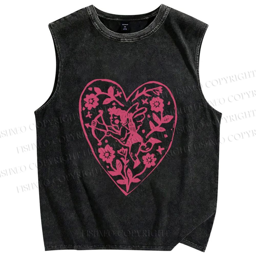 Unisex Cupid Printed Washed Tank Top