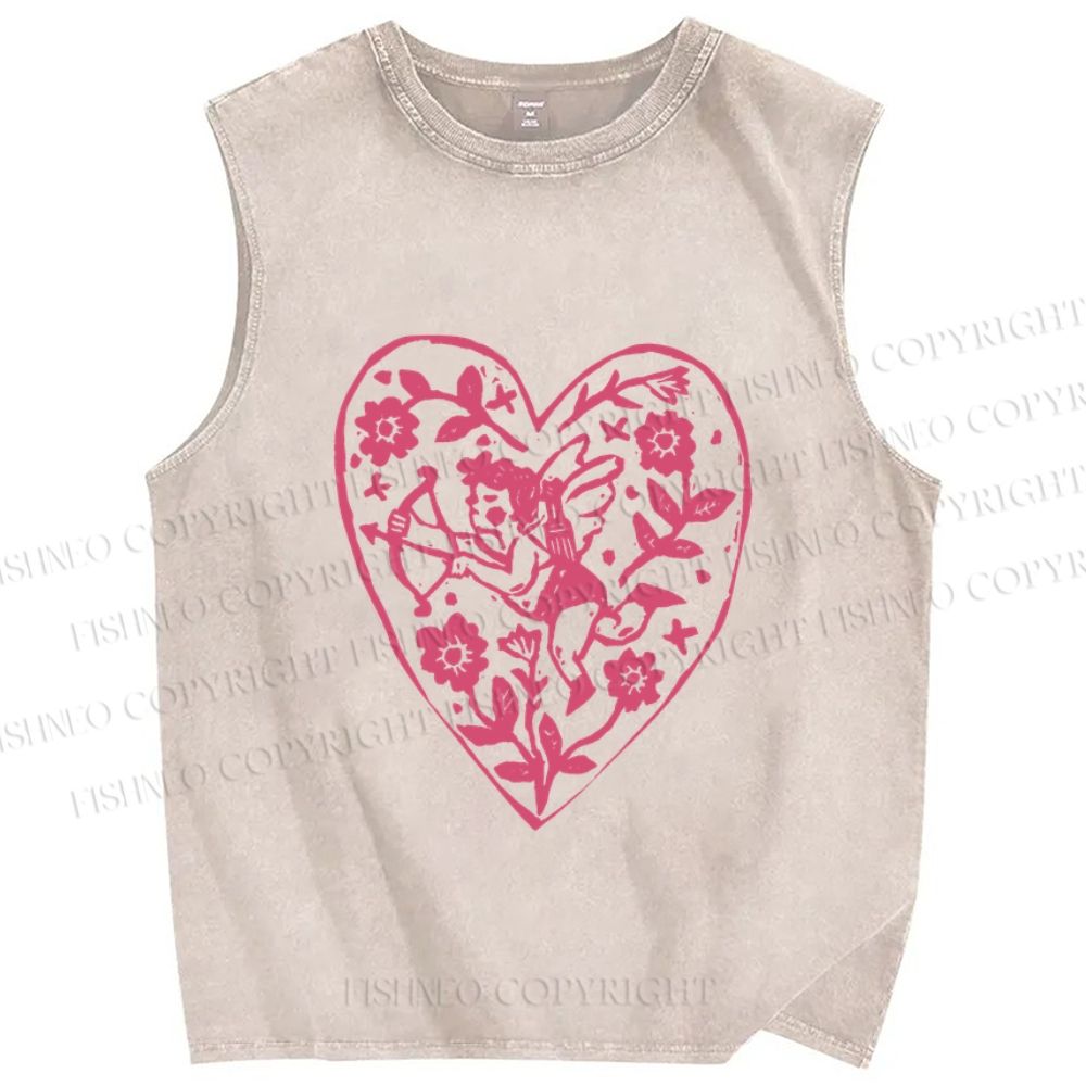 Unisex Cupid Printed Washed Tank Top