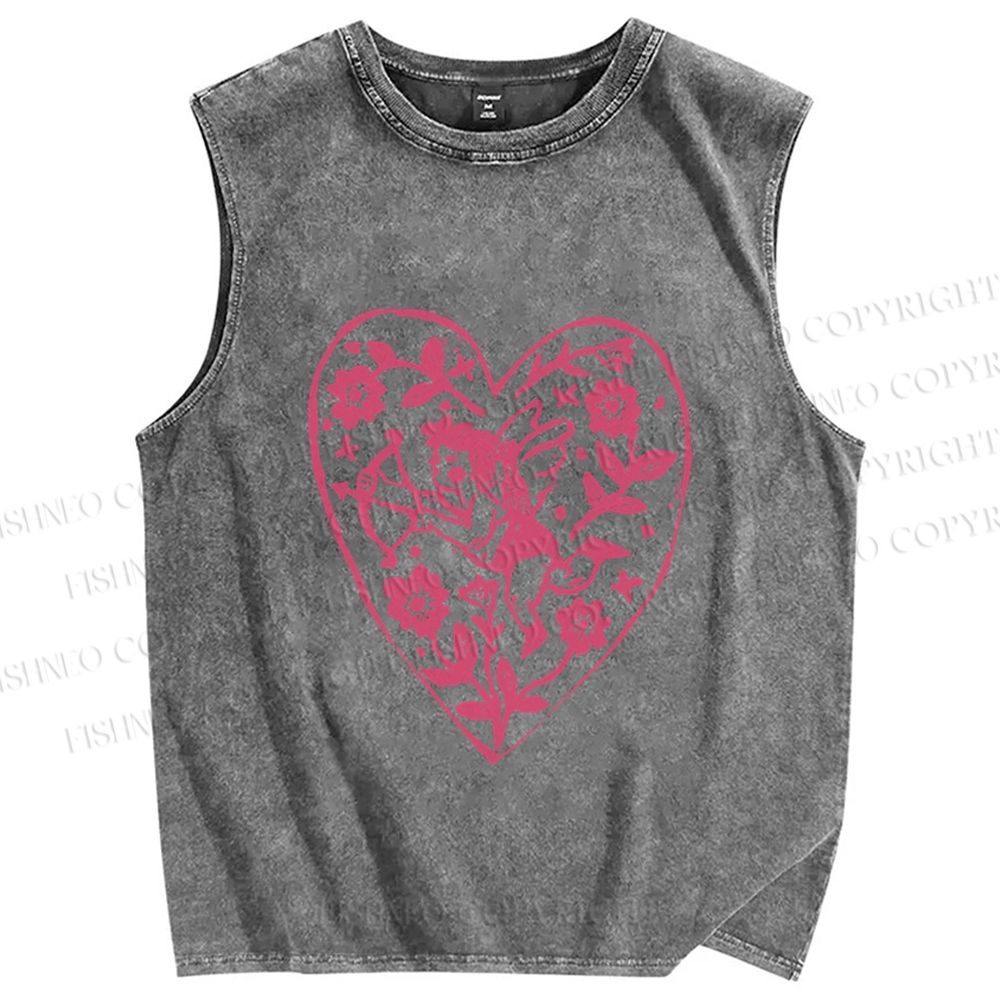 Unisex Cupid Printed Washed Tank Top