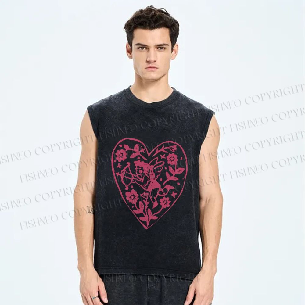 Unisex Cupid Printed Washed Tank Top