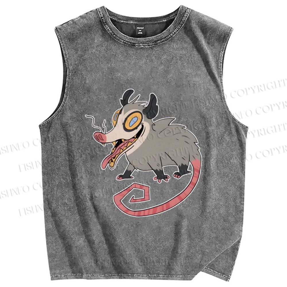 Unisex Crazy Opossum Printed Washed Tank Top