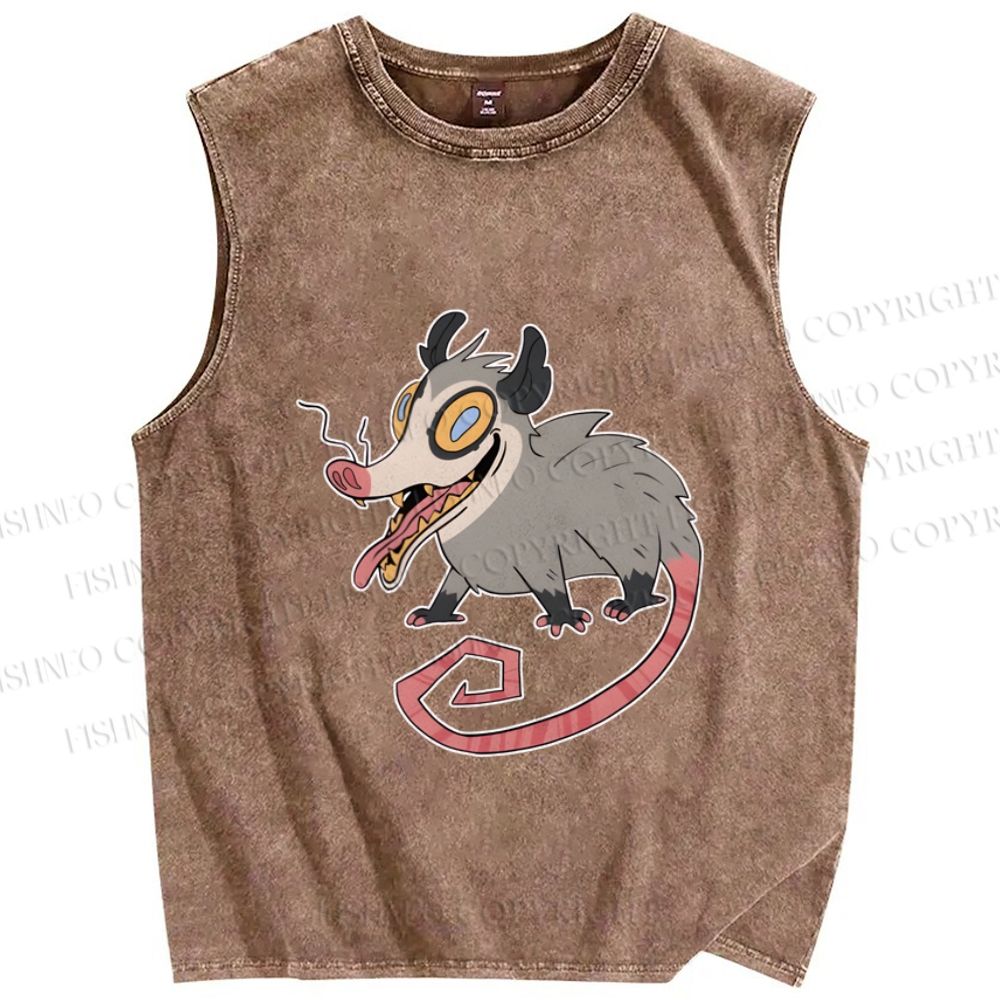 Unisex Crazy Opossum Printed Washed Tank Top
