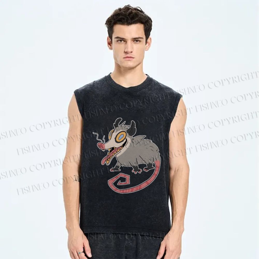 Unisex Crazy Opossum Printed Washed Tank Top
