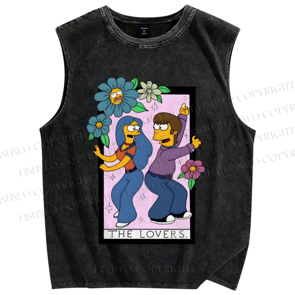 Unisex the Simpson The Lovers Printed Washed Tank Top