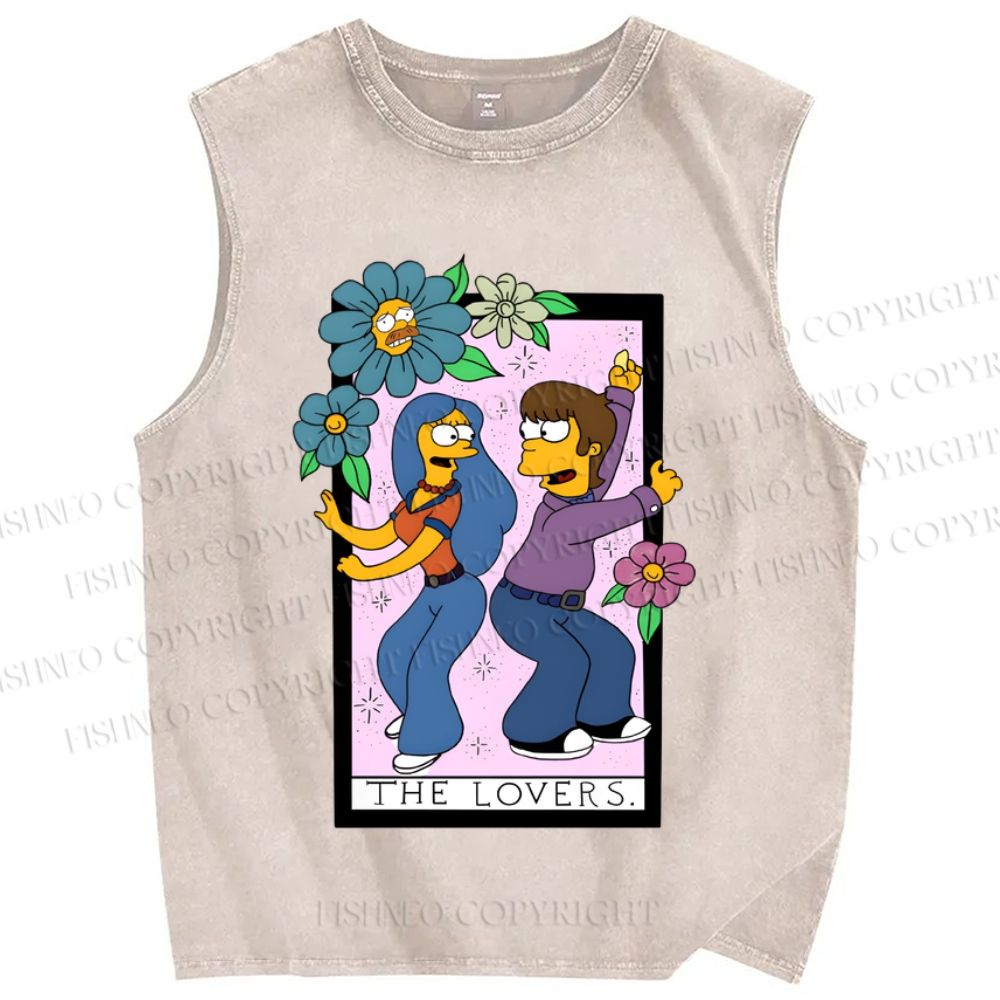 Unisex the Simpson The Lovers Printed Washed Tank Top