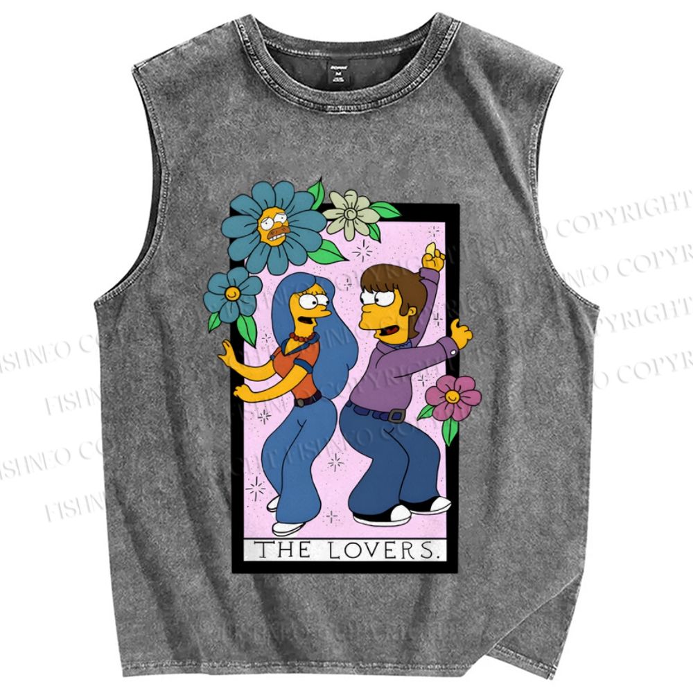 Unisex the Simpson The Lovers Printed Washed Tank Top