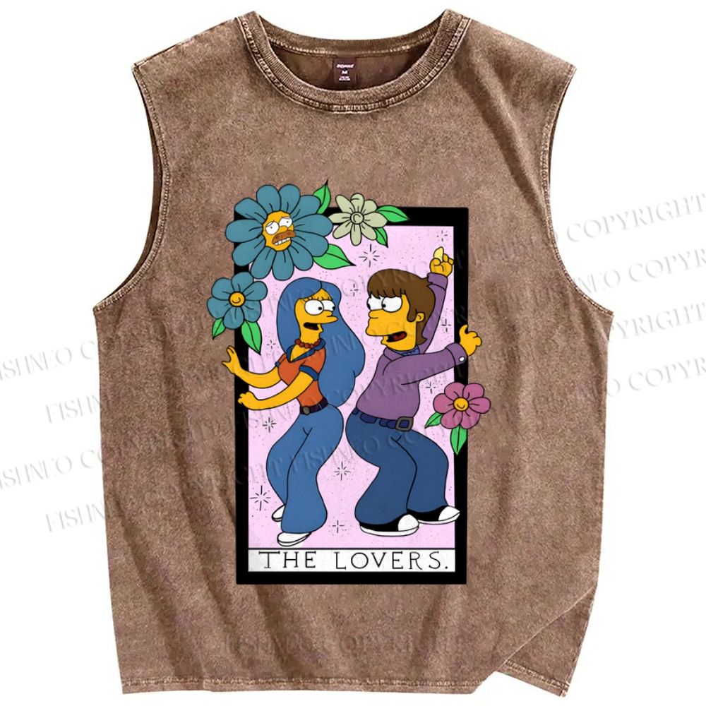 Unisex the Simpson The Lovers Printed Washed Tank Top
