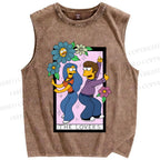 Unisex the Simpson The Lovers Printed Washed Tank Top
