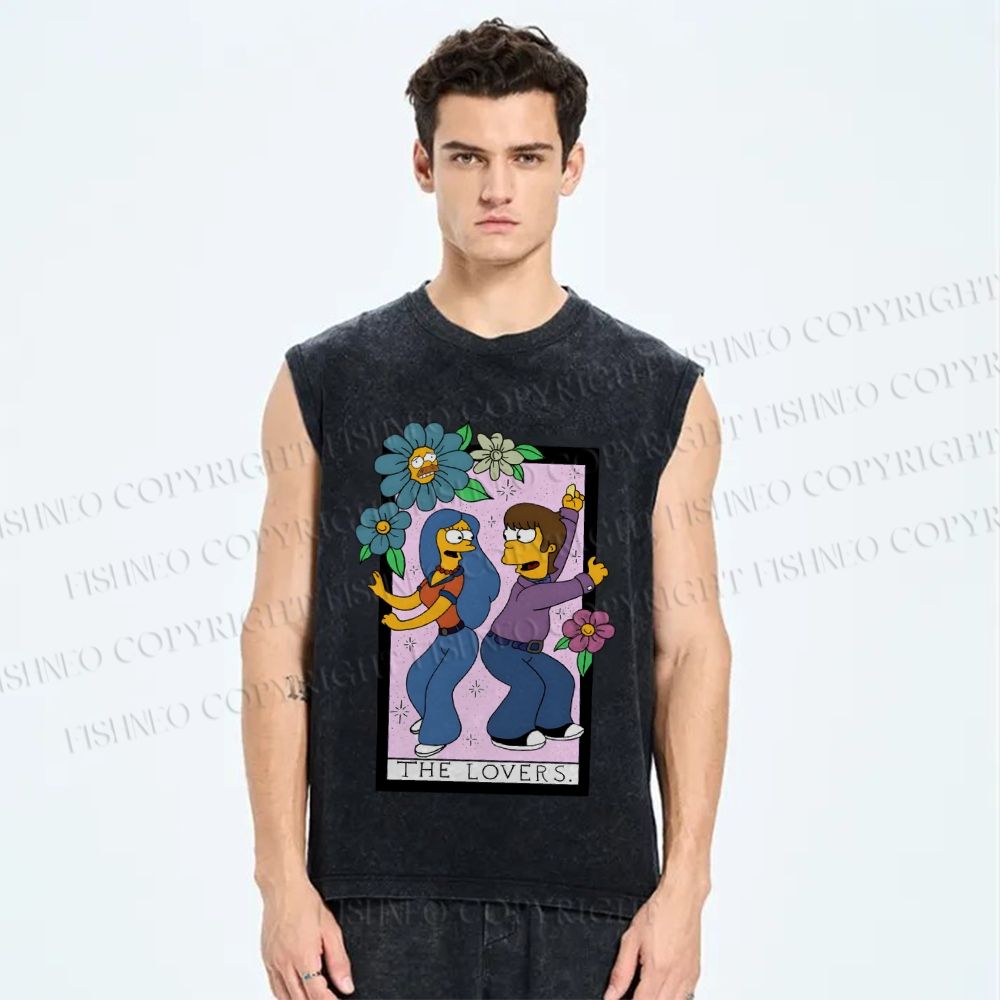 Unisex the Simpson The Lovers Printed Washed Tank Top
