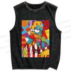 Unisex Simpson Graffiti Printed Washed Tank Top
