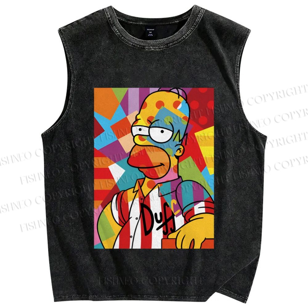 Unisex Simpson Graffiti Printed Washed Tank Top