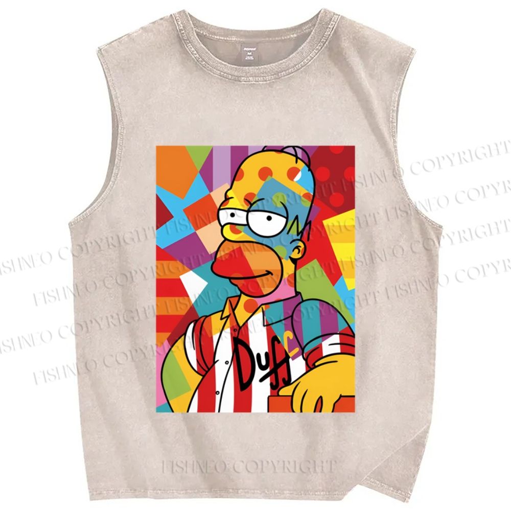 Unisex Simpson Graffiti Printed Washed Tank Top