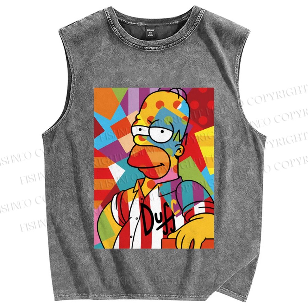Unisex Simpson Graffiti Printed Washed Tank Top