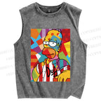 Unisex Simpson Graffiti Printed Washed Tank Top