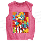 Unisex Simpson Graffiti Printed Washed Tank Top