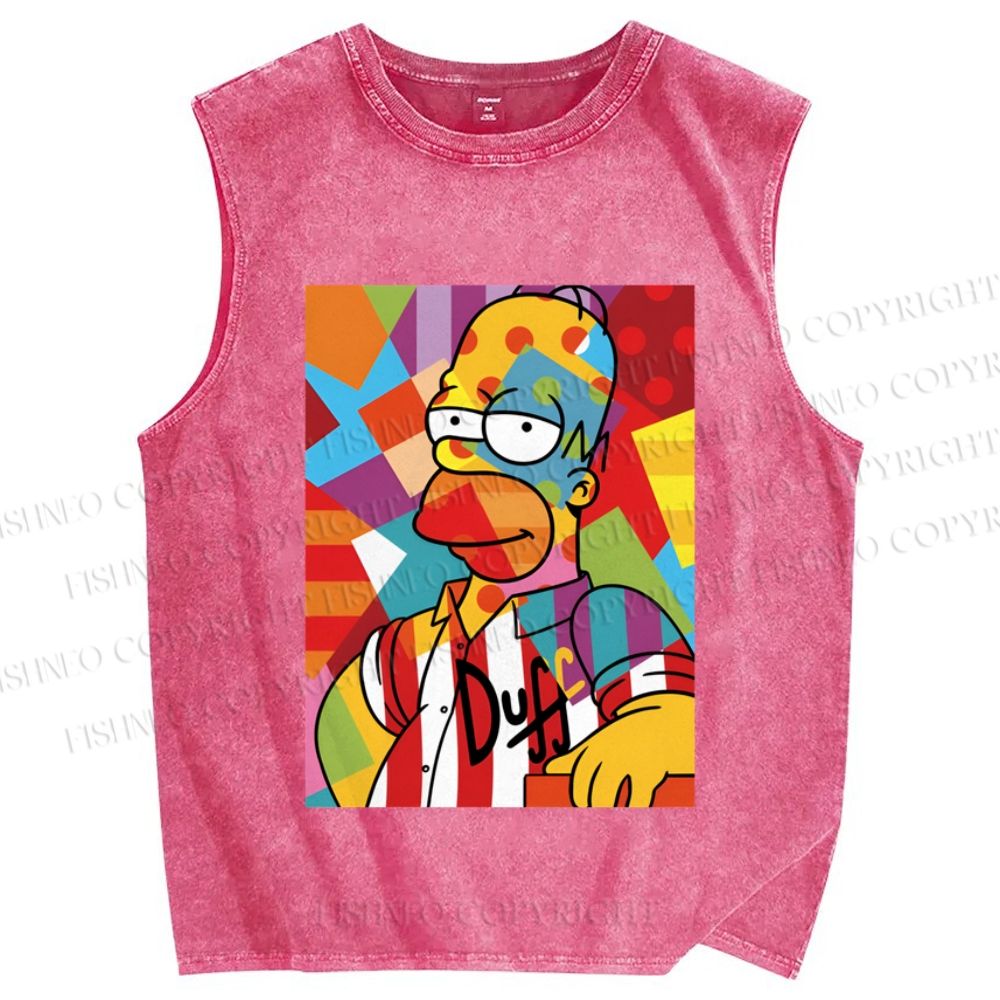 Unisex Simpson Graffiti Printed Washed Tank Top