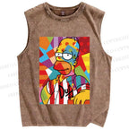 Unisex Simpson Graffiti Printed Washed Tank Top