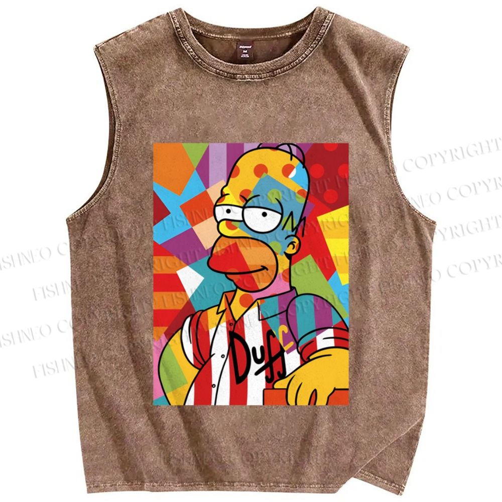 Unisex Simpson Graffiti Printed Washed Tank Top