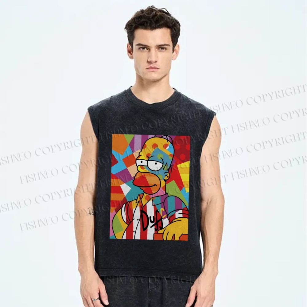 Unisex Simpson Graffiti Printed Washed Tank Top