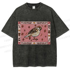 Unisex Cute Bird Printed Washed Tee