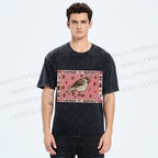 Unisex Cute Bird Printed Washed Tee