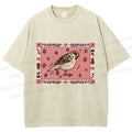 Unisex Cute Bird Printed Washed Tee
