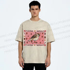 Unisex Cute Bird Printed Washed Tee