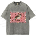 Unisex Cute Bird Printed Washed Tee