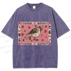 Unisex Cute Bird Printed Washed Tee
