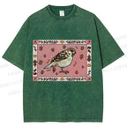 Unisex Cute Bird Printed Washed Tee