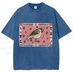 Unisex Cute Bird Printed Washed Tee