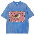 Unisex Cute Bird Printed Washed Tee