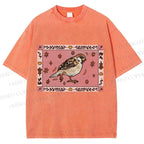 Unisex Cute Bird Printed Washed Tee