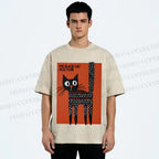 Unisex Black Cat Jazz Club Printed Washed Tee