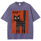 Unisex Black Cat Jazz Club Printed Washed Tee