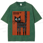 Unisex Black Cat Jazz Club Printed Washed Tee